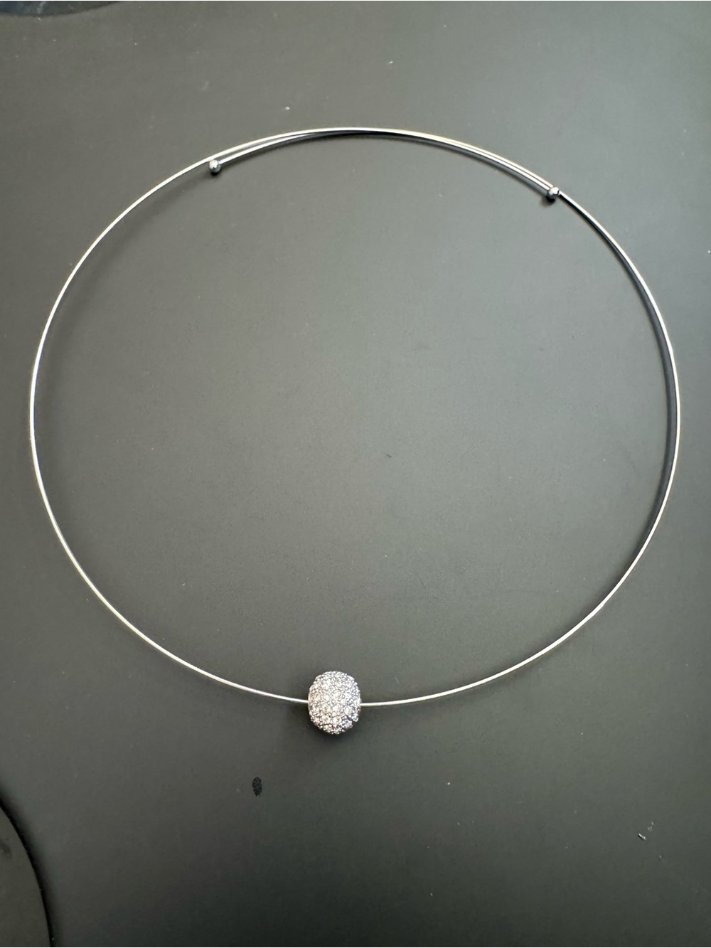 Fifth Avenue Minimalist Silver Tone Choker Necklace with Pave Crystal Bead